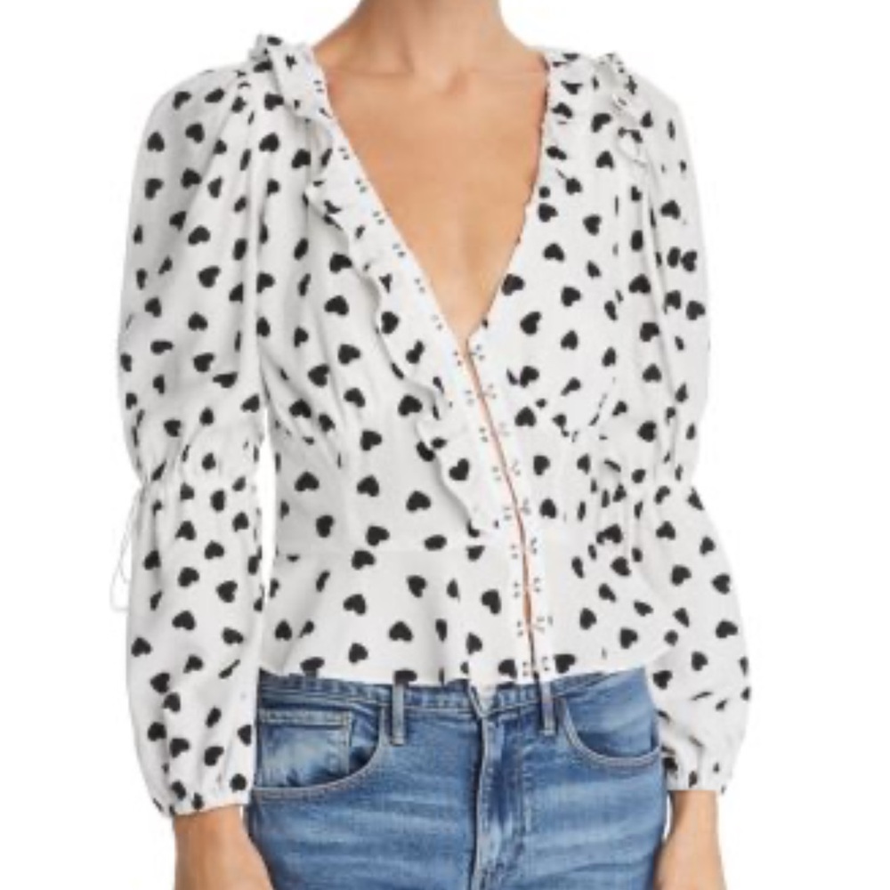 FOR LOVE & LEMONS
Willow Heart Print Peplum Top In Ivory